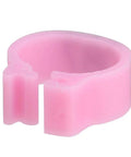 Close-up of a pink 8mm plastic pigeon leg band for bird identification, part of 8mm Plastic Pigeon Leg Bands Rings With Numbers 001 To 100 In A 100 Count Bag Six Color Options For Easy Bird Identification Racing Breeding And Ringing Programs.