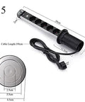 Slick Retractable Table Socket With Dual USB Ports And Six Standard Outlets Smooth Glide Design For Office Desks And Kitchen Countertops showing measurements and cable.