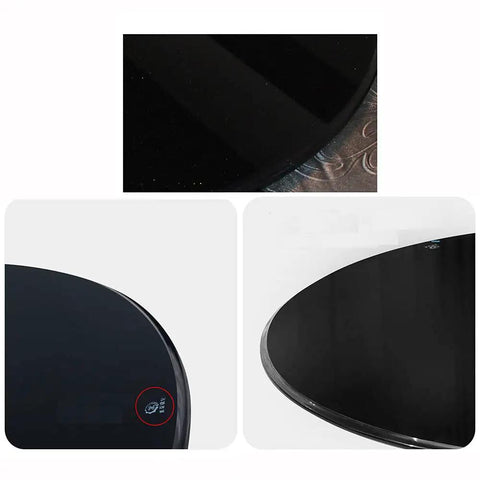 Black Glass Round Dining Table Turntable 360 Degree Rotating Tray Lazy Susan close-up with 10mm tempered glass edge