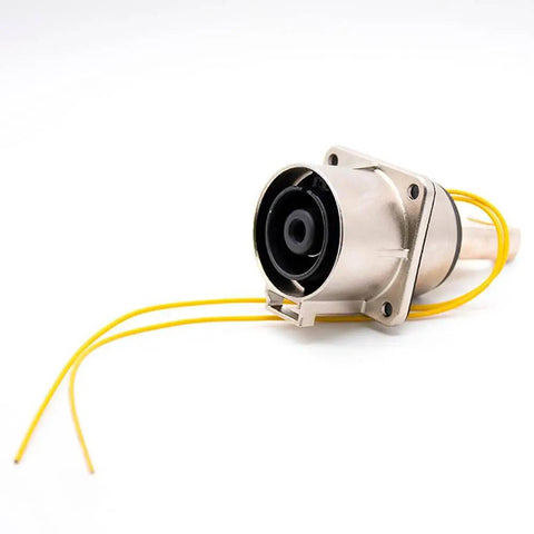 Heavy Duty Ev High Voltage Connector Metal One Pin Socket For Electric Vehicles 500 Amps, with yellow wire leads and metal design.