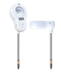 All In One Garden Sensor With Removable Probe For Soil Moisture And PH Testing Plus Fertility, Sunlight Intensity, Temperature And Humidity Readouts For Gardens, Lawns And Farms AAA Battery Included with front and side view