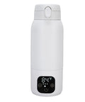 Cordless Portable Travel Electric Kettle 500ml 316 Stainless Steel With Ridiculously Fast 360 Degree USB Charging For Quick Tea Coffee Prep Grab And Go Travel Essentials in white with digital temperature display.