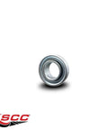 Heavy Duty Flanged Ball Bearing For Industrial Caster Wheels Featuring 3/4 Inch Inside Diameter And 1 3/8 Inch Outside Diameter, viewed from side angle.