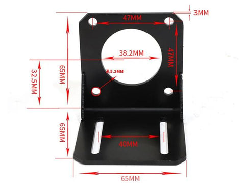 Front view of 4pcs NEMA 23 steel mounting brackets with screws; black metal base.