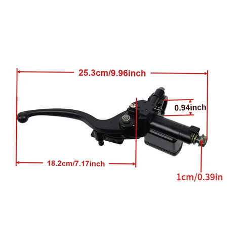 Left Hand Hydraulic Brake Lever Master Cylinder for Mini Bike ATV Quad Dirt Bikes, Seven Eighths Inch with dimensions