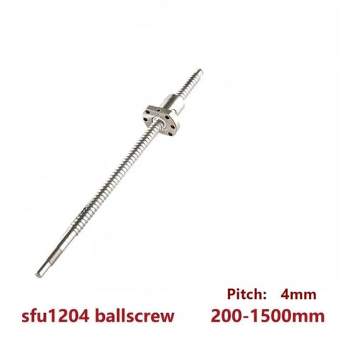 Dope 12mm SFU1204 Ballscrew And Ballnut Set Super Smooth Precision Engineering For Heavy Duty Machinery Cnc Upgrades High Load Durable Design, featuring silver steel screw with square flanged end, 4mm pitch.