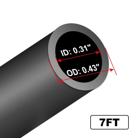 Cross-section view of a Rugged Heavy Duty Fuel Line Hose With Connector For Boats And RVs, Five Sixteenth Inch Inner Diameter, Seven Foot Long, Primer Bulb Included, Steel Clamps, Marine Outboard Motor Fuel Line, Flexible Rubber Hose With Flow Arrow To Prevent Backflow showcasing inner and outer diameter measurements.