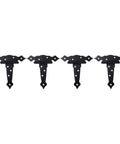 Tough Black Iron Barn Door Hinges With Smooth Silent Ride For Heavy Duty Wood Gate Hardware Featuring Offset Mounting Holes And No Fuss Rustic Decor Strap Design, group of four hinges.
