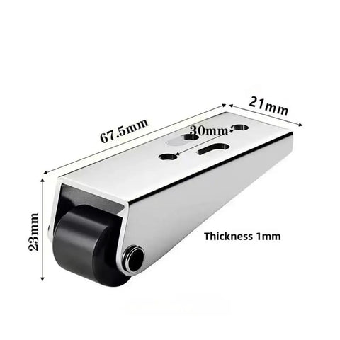 Heavy Duty Low Profile Gate Roller Built Tough With Smooth As Silk Precision Bearings And Scratch Safe Rubber Pad, silver, dimensions marked.