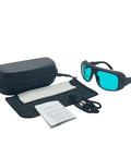 Pro Grade Laser Safety Glasses Offering Hella Secure Coverage Against Red Laser Beams Featuring Top Notch OD4 Plus Filtering And Sweet Clarity For Your Projects, with case and cleaning cloth.