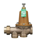 Watts LF25AUB-Z3 pressure reducing valve, 3/4 inch NPT female union x NPT female, brass body with green label.