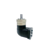 Top Shelf Stepper Motor Planetary Gearbox With Round Flange Output Angle Reducer shown at a side angle, featuring sturdy black and silver housing.