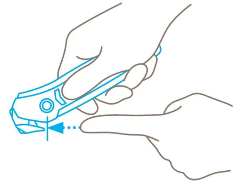 Illustration of how to safely use the Concealed Blade Safety Cutter For Box Tape And Shrink Wrap with ergonomic handle and secure cut every time.