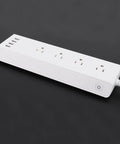 Totally Smooth Smart Power Strip With Four Wall Outlets And Four USB Charging Ports, white color, flat design, practical for home use.