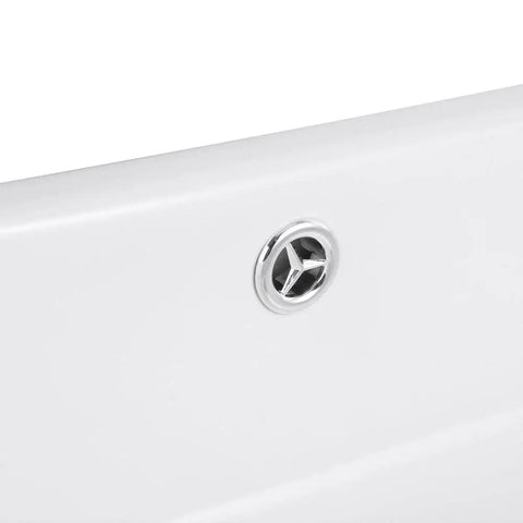 Rectangular Porcelain Vessel Sink For Bathroom Above Counter White With Chrome Drain And Overflow Industrial Modern Style detail view
