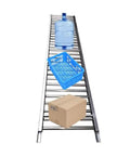 Heavy Duty Steel Roller Conveyor Slide With 2.5cm Galvanized Rollers For Quick Factory Delivery And Warehouse Unloading Jobs That Look Super Cool with water bottle, blue basket, and cardboard box.