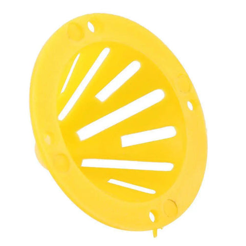 Close-up of a yellow plastic cone from the One Way Beehive Entrance Gate Cone Tool Set For Beekeeping Yellow 10 Pieces Durable Plastic Bee Escape Equipment Queen Exclusion Design Easy Entry And Exit Control For Beginners And Pros Beekeepers.