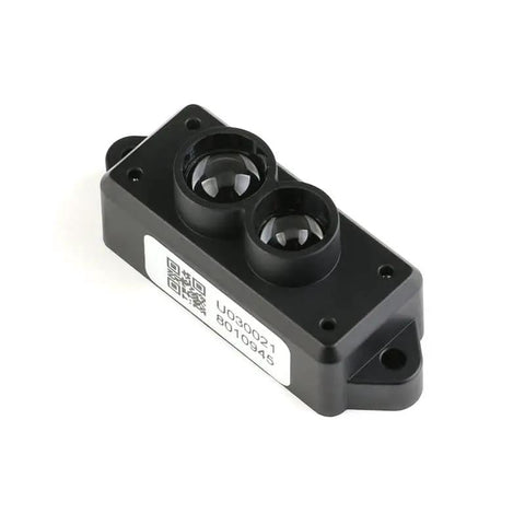 TFmini S Lidar Sensor 0.1 to 12 Meters ToF Laser Ranging Module, black casing with dual lenses, front view