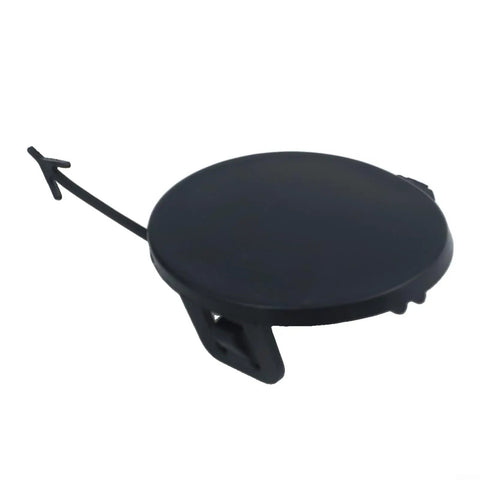 Black Jeep Cherokee front bumper tow hook eye cap cover for 2014-2018, plastic shield, direct replacement auto body part.