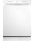 Low Maintenance Front Control Dishwasher Featuring A Hybrid Stainless Tub And Smart Auto Cycle For No Sweat Daily Cleans And Heavy Duty Batch Scraping With Quiet Operation. Front view in white.