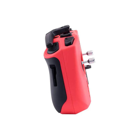 Side view of Pocket Crush 2.4GHz ELRS Hall Gimbal Transmitter Remote Control, Ultra Portable Foldable Radio, Cherry Red, Compact Design