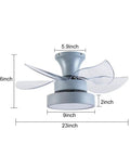 Ceiling Fan with Light 6 Speeds Control Modern for Living Room Bedroom 36W, gray finish, 23-inch size with clear blades.