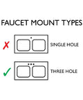 Faucet mount types illustration showing single hole and three hole configurations for Top Shelf White Ceramic Drop In Bathroom Sink.