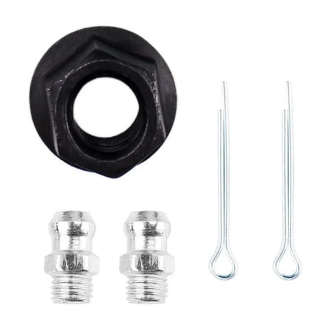 Beefed Up Front Suspension Kit parts for GMC Yukon and Chevrolet Trucks, featuring control arm components, fittings, and cotter pins.