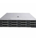 PowerEdge R740XD Rackmount Server Heavy Hitter Using Dual Intel Xeon Gold 6230 Chips Pushing Forty Cores At 2.1 Ghz Holding 1 Point 5 Tera Bytes Dram Across Twelve Slots Loaded With Fast Sas Drives Wired To Perc H740P Raid Module Redone front view showing drive bays and ports.
