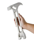 Emergency Gas Shut Off 4 In 1 Tool For Home Safety And Disaster Prep Gas And Water Valve Wrench Non Sparking Heat Treated Alloy Firefighter Tested Made In USA On Duty shown in hand
