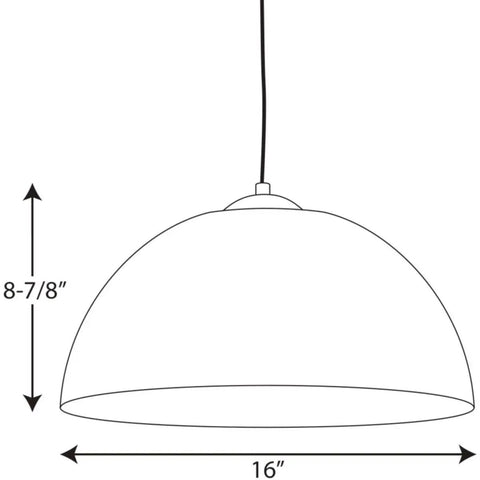Diagram of 1 Light Dome Pendant Light With Painted Silver Metal Shade, Modern Indoor LED Ceiling Fixture In White, dimensions 8-7/8" by 16"