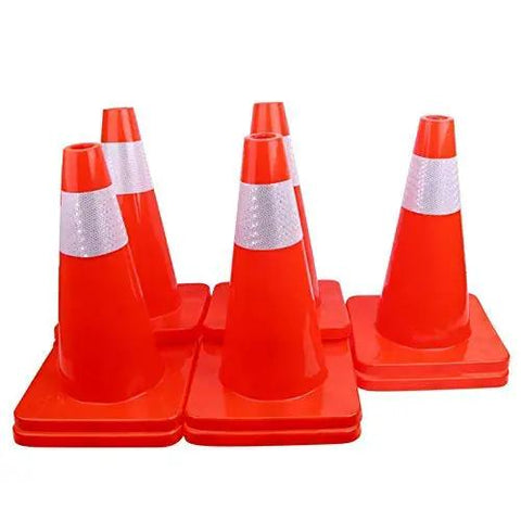 12 Pack 18 Inch PVC Traffic Cones For Road Work And Parking Lot Safety, Weighted Hazard Markers, Fluorescent Orange With 4 Inch Reflective Strips, Durable Construction Cones For Day Or Night Use