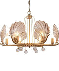 Modern Gold Steel Led Pendant Light Featuring Polished Cyan Crystals Dimmable Round Ceiling Lamp For Living Room Sleek Fixture with leaf design