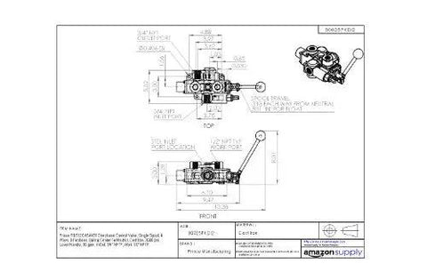 Blueprint of Beefy Directional Control Valve 4 Way 3 Position Single Spool Spring Center To Neutral Cast Iron Body 3000 PSI Rating
