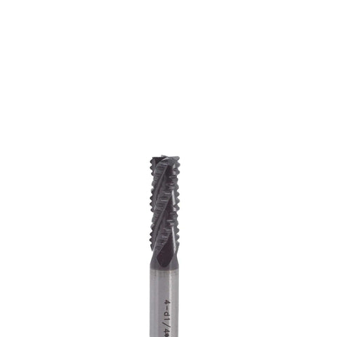 Roughing end mill with 4-flute square-nose HSS milling bit, 1/4 in shank, 3/4 in flute length for metalworking