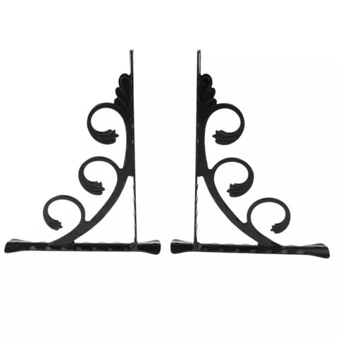 Heavy Duty L Shaped Shelf Brackets 2 Pack Wall Mounted Corner Braces for indoor outdoor use with decorative scroll design