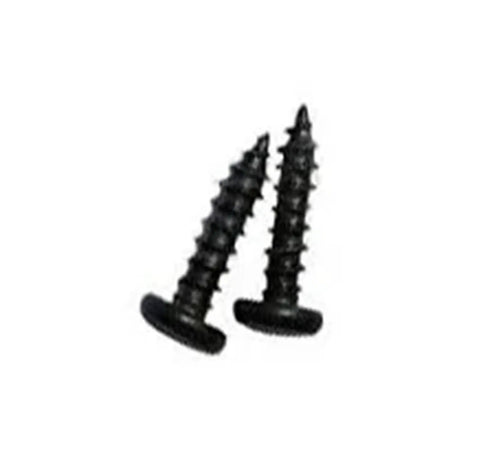 Dead Nuts Solid Black M1.7x4 Miniature Screws Micro Phillips Round Head Self Tapping Carbon Steel Fasteners viewed from the side.