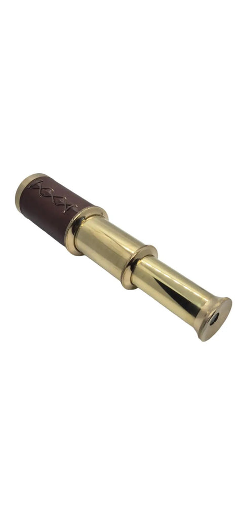 6 Inch Brass Pirates Telescope Collapsible Handheld Monocular Go-To Travel And Adventure, Outdoor Exploration, Ideal Gift For Navy Enthusiasts, Bird Watching, Trekking, And Collectible Nautical Spyglass, brass with leather grip