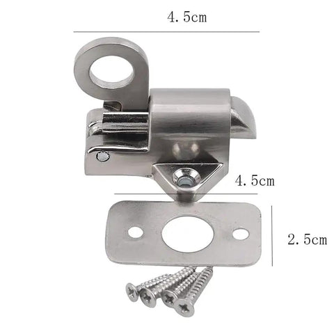 Spring Loaded Bolt Latch for Security Door Gate Zinc Alloy Pull Ring Lock with mounting plate and screws, 4.5cm size.