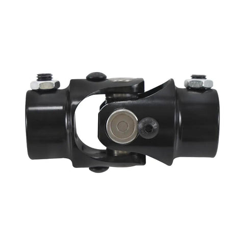 Beefed Up 13/16-36 Spline X 3/4 DD Universal Joint, 83mm Length (3-1/4 In), 40Cr Steel, High Strength U Joint For Steering, Up To 4000 RPM, 35 Degree Working Angle, Ideal For Off Road And Performance Vehicles. Black steering U-joint with 13/16-36 spline and 3/4 DD ends