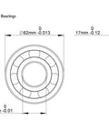 Technical drawing of 10 Pcs Deep Groove Ball Bearings 6305 2RS 25x62x17mm Double Shielded Chrome Steel For Heavy Duty Use High Speed Low Friction Smooth