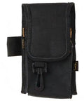 Heavy Duty Poly Tool And Cell Phone Holder Built Tough For Contractors Attaches Securely To Suspenders Aprons in black color.