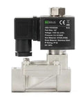 Beefed Up Stainless Steel Solenoid Valve Half Inch With 110 Or 120 Volt AC Normally Open Pilot Operated Four Point Four To Two Hundred Thirty Two PSI Viton Seal