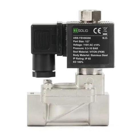 Beefed Up Stainless Steel Solenoid Valve Half Inch With 110 Or 120 Volt AC Normally Open Pilot Operated Four Point Four To Two Hundred Thirty Two PSI Viton Seal
