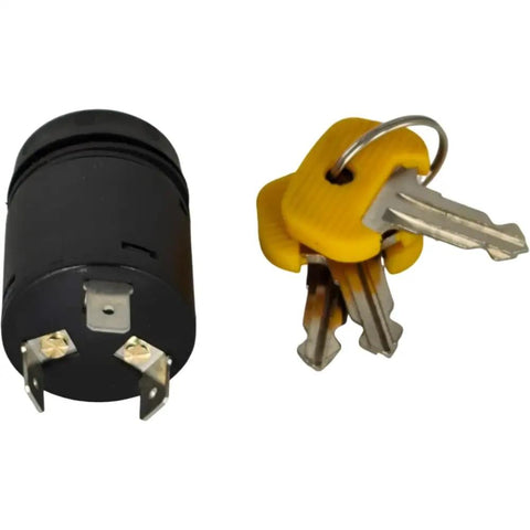 Heavy Duty Forklift Ignition Switch 28528240 With 701 Key On Off 3 Blade Terminals Compatible With Jungheinrich And Linde Pallet Jack Replacement Part shown with keys