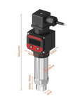 Pro Grade Digital 4-20mA Pressure Transmitter With LCD Display, 0-435 PSI Range, NPT 1/4 In Connection, shown with dimensions.