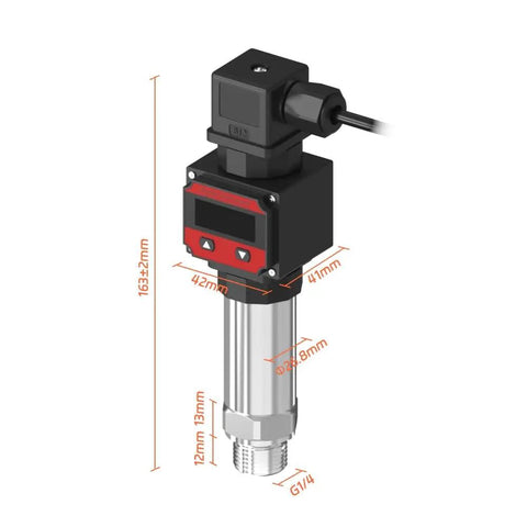 Pro Grade Digital 4-20mA Pressure Transmitter With LCD Display, 0-435 PSI Range, NPT 1/4 In Connection, shown with dimensions.