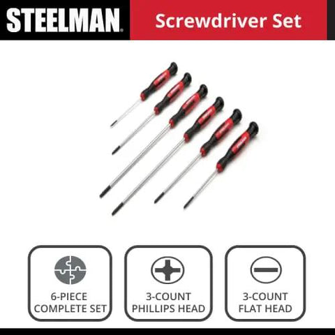 Straight Up Precision Electronics Screwdriver Set That Delivers Six Premium S2 Steel Tool Bits With Reliable Swivel Magnetic Heads For Fast Phillips Slotted Fixes And Everyday Handyman Jobs - 6-piece screwdriver set with red and black grips.