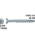 Built Different Type 17 Point Wood Screws With Sharp Nibs 120 Pack Flat Head Zinc Coated Steel Fasteners showing a Philips flat head screw.