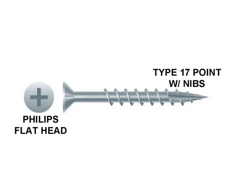Built Different Type 17 Point Wood Screws With Sharp Nibs 120 Pack Flat Head Zinc Coated Steel Fasteners showing a Philips flat head screw.